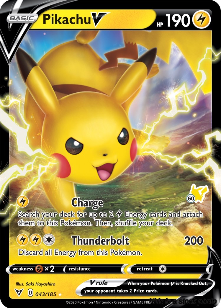 043/185 Pikachu V (#60 Pikachu Stamped) Holo Rare Holofoil