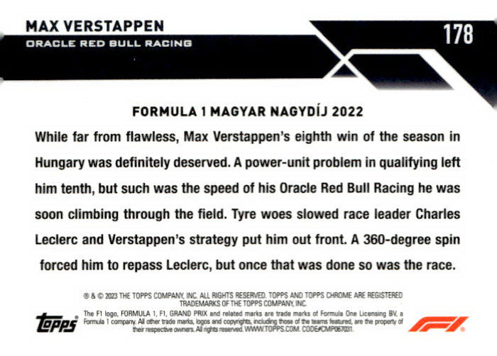 2023 Topps Chrome Formula 1 #178 Max Verstappen Green Refractor #/99
