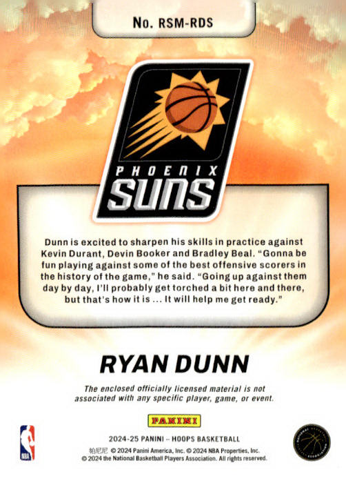 2024-25 Hoops #RSM-RDS Ryan Dunn Rise 'n Shine Memorabilia