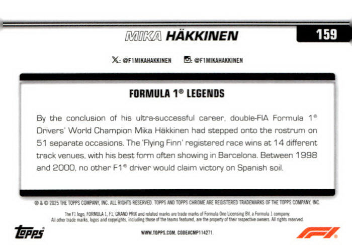 2025 Topps Chrome Formula 1 #159 Mika Häkkinen