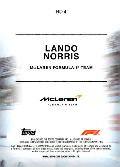 2025 Topps Chrome Formula 1 #HC-4 Lando Norris Helmet Collection