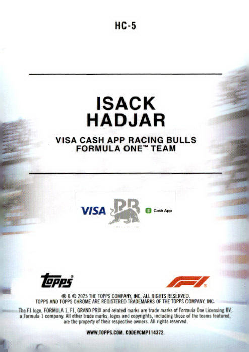 2025 Topps Chrome Formula 1 #HC-5 Isack Hadjar Helmet Collection