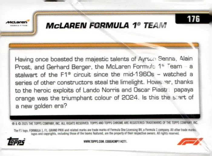 2025 Topps Chrome Formula 1 #176 McLaren Formula 1 Team LOGO