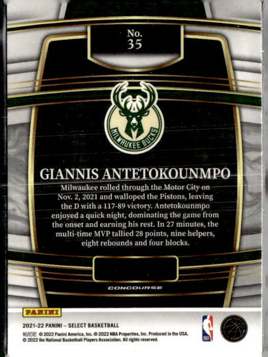 2021-22 Panini Select #35 Giannis Antetokounmpo Blue (Retail Base)