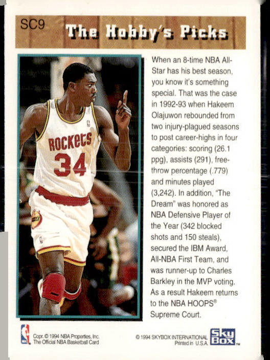 1993-94 Hoops #SC9 Hakeem Olajuwon Supreme Court