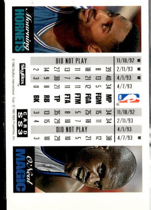 1993-94 SkyBox Premium #SS3 Alonzo Mourning / Shaquille O'Neal Showdown Series