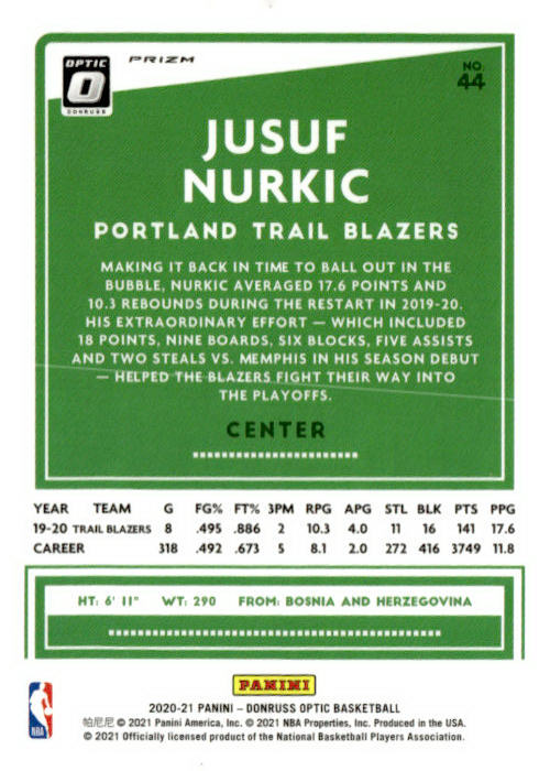 Donruss Optic #44 Jusuf Nurkic Purple
