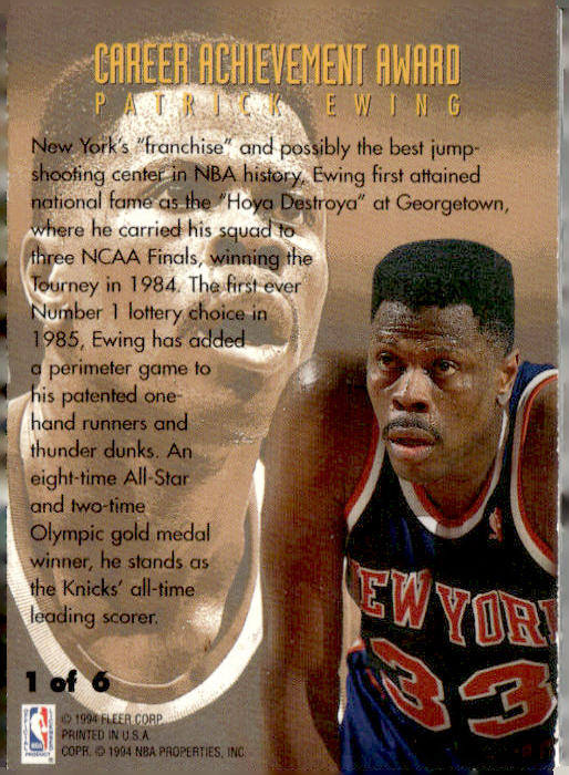 1994-95 Fleer #1 Patrick Ewing Career Achievement Awards