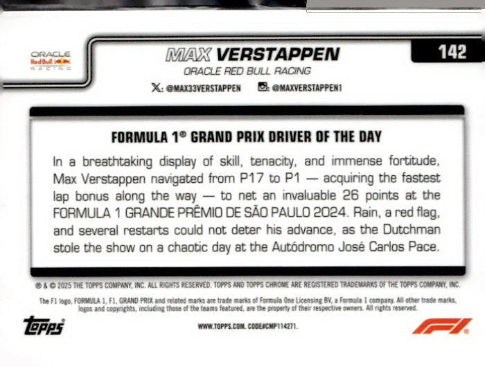 2025 Topps Chrome Formula 1 #142 Max Verstappen