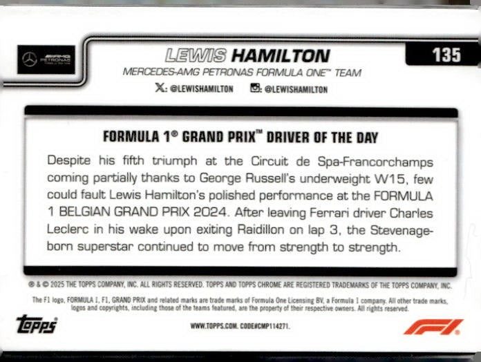 2025 Topps Chrome Formula 1 #135 Lewis Hamilton