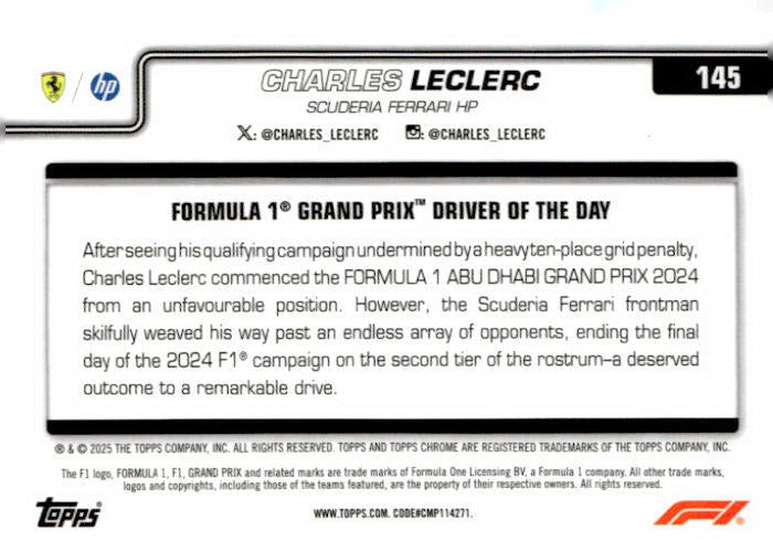 2025 Topps Chrome Formula 1 #145 Charles Leclerc