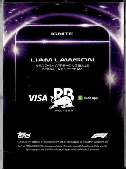 2026 Topps Lights Out Formula 1 #NNO Liam Lawson