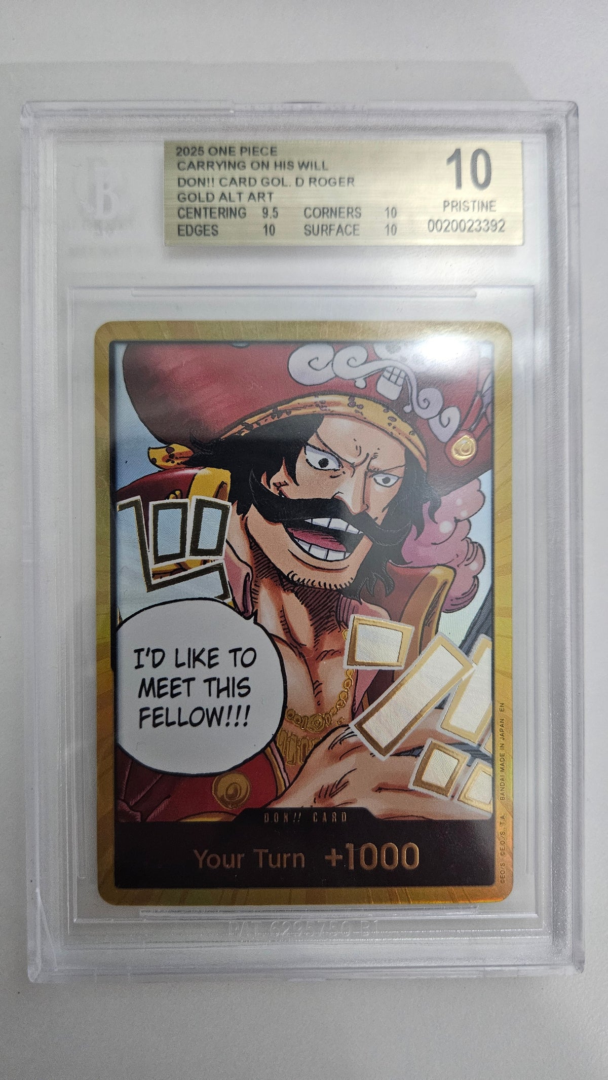 DON!! Card Gol. D Roger Gold Alt Art — BGS 10 Pristine (Carrying on His Will 2025)