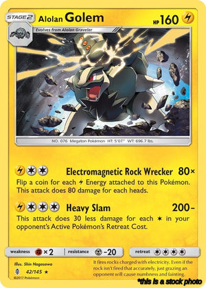 42/145 Alolan Golem Holo Rare Holofoil