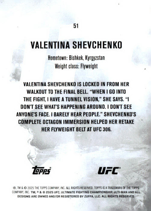 2025 Topps Knockout UFC #51 Valentina Shevchenko