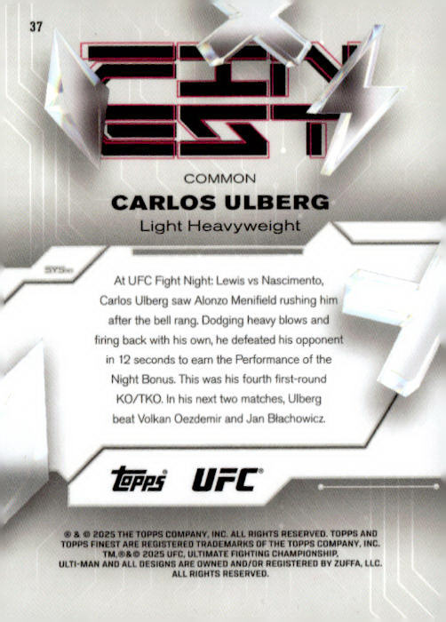 2025 Topps Finest UFC #37 Carlos Ulberg Gold Refractors /50 #/50