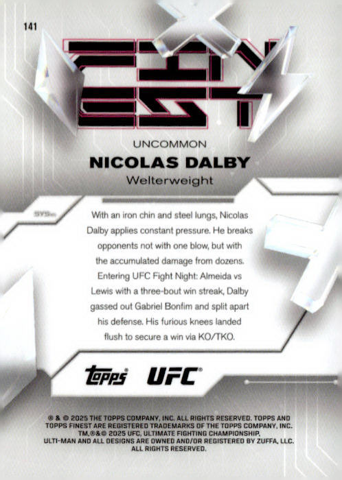 2025 Topps Finest UFC #141 Nicolas Dalby Purple Refractors #/200