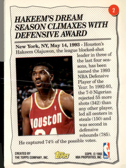 1993-94 Topps #2 Hakeem Olajuwon Gold