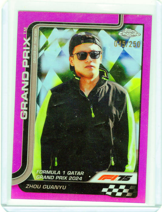 2025 #144 Zhou Guanyu Pink Checker Flag Refractor #/250