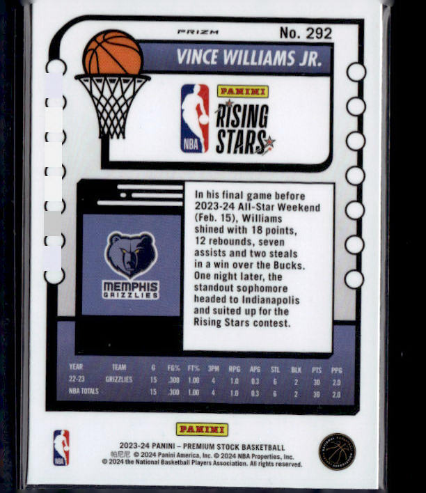 2023-24 Hoops Premium Stock #292 Vince Williams Jr. Ice Prizm