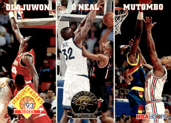 1993-94 Hoops #290 Blocks (Olajuwon/O'Neal/Mutombo) Fifth Anniversary Gold