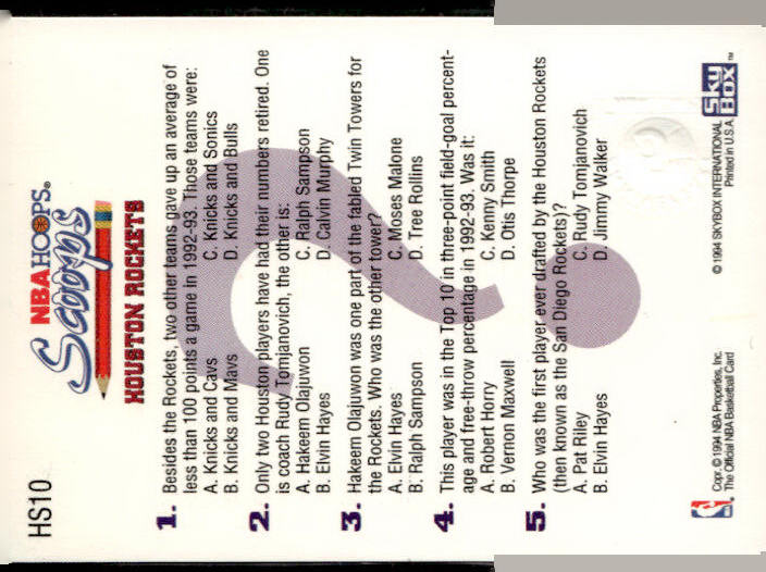1993-94 Hoops #HS10 Hakeem Olajuwon Scoops