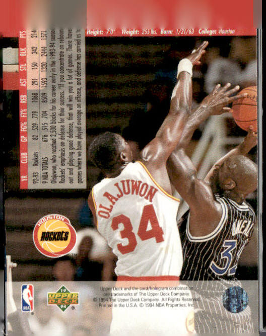 1993-94 Upper Deck Special Edition #78 Hakeem Olajuwon Electric Court