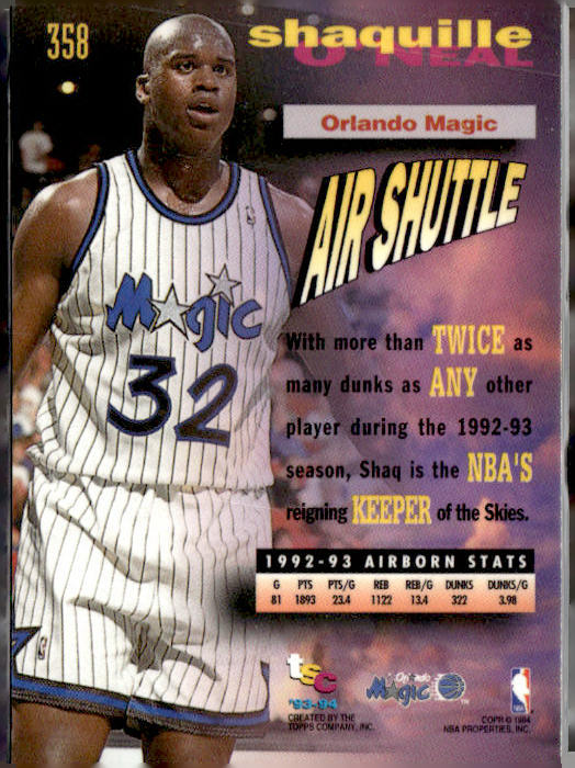 1993-94 Stadium Club #358 Shaquille O'Neal Frequent Flyer Upgrades