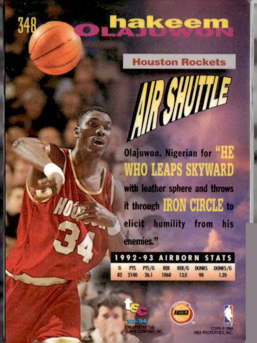 1993-94 Stadium Club #348 Hakeem Olajuwon Frequent Flyer Upgrades