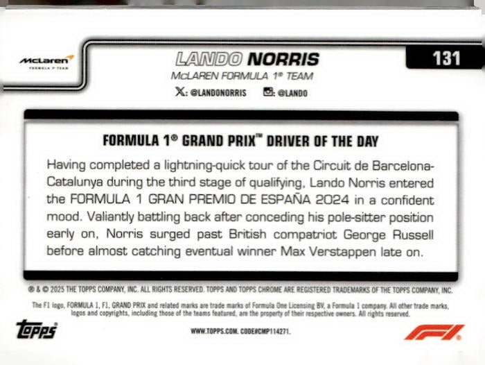 2025 Topps Chrome Formula 1 #131 Lando Norris
