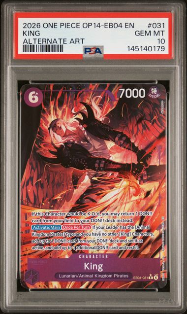 2026 One Piece OP14-EB04 EN #031 King Alternate Art PSA 10 GEM MT