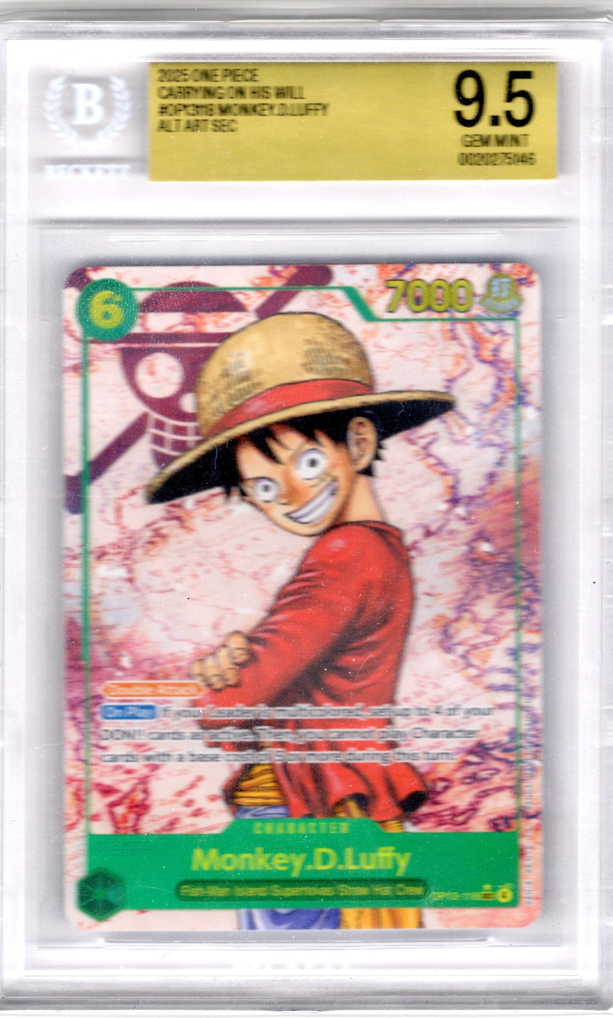 2025 One Piece Carrying On His Will OP07-118 Monkey D. Luffy Alt Art SEC BGS 9.5 Gem Mint