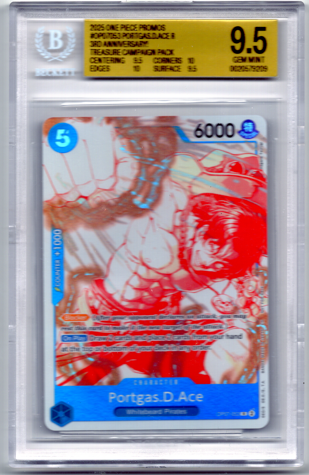 Portgas.D.Ace R OP07-053 Promo — BGS 9.5 Gem Mint (One Piece 3rd Anniversary Treasure Campaign Pack)