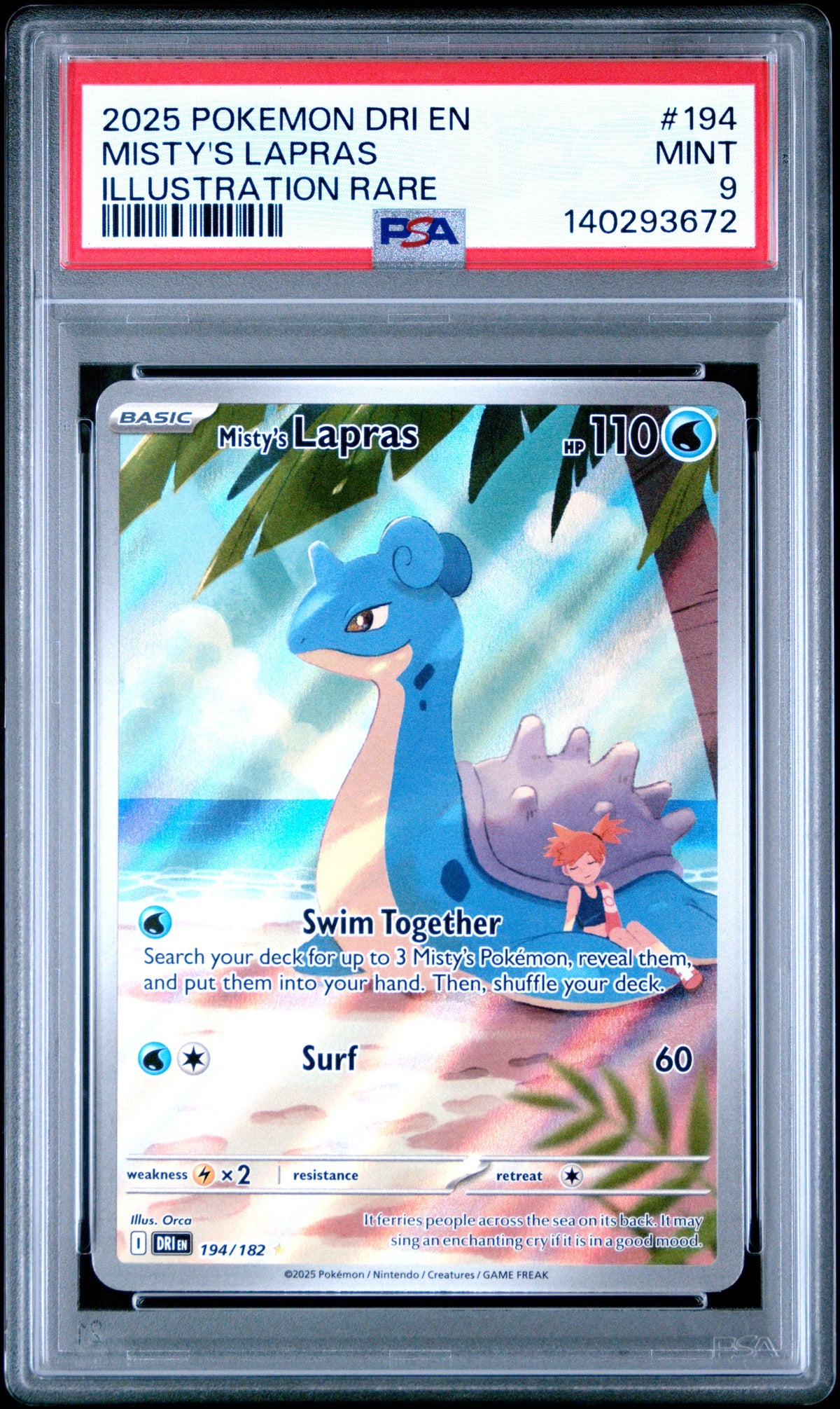 Misty's Lapras 194/182 PSA 9 Illustration Rare - Front